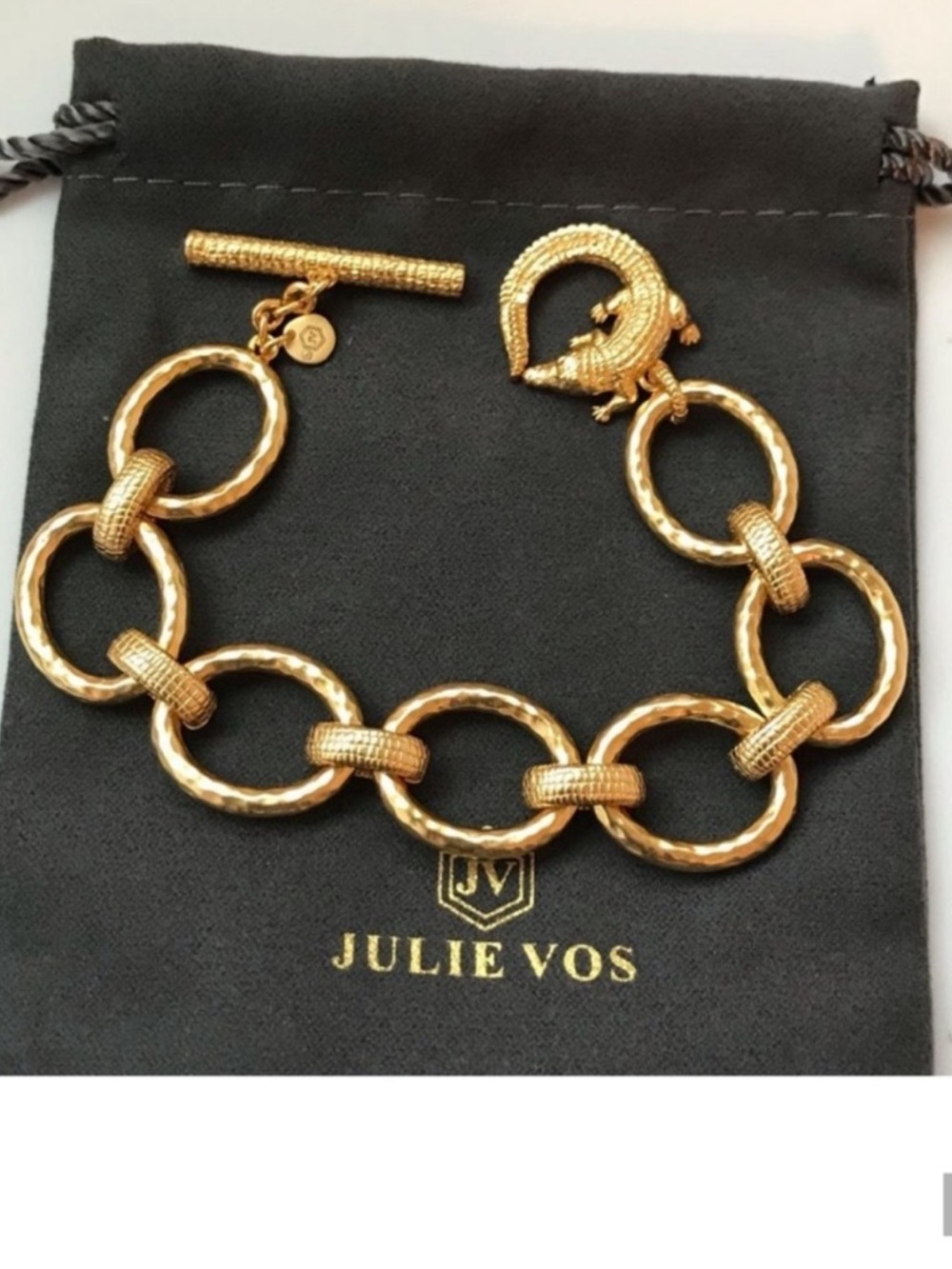 Julie Vos Gold Link Bracelet with Textured Alligator Toggle